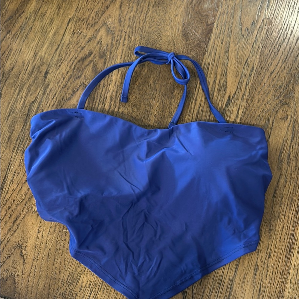Blue Halter crop Venus swim top, large